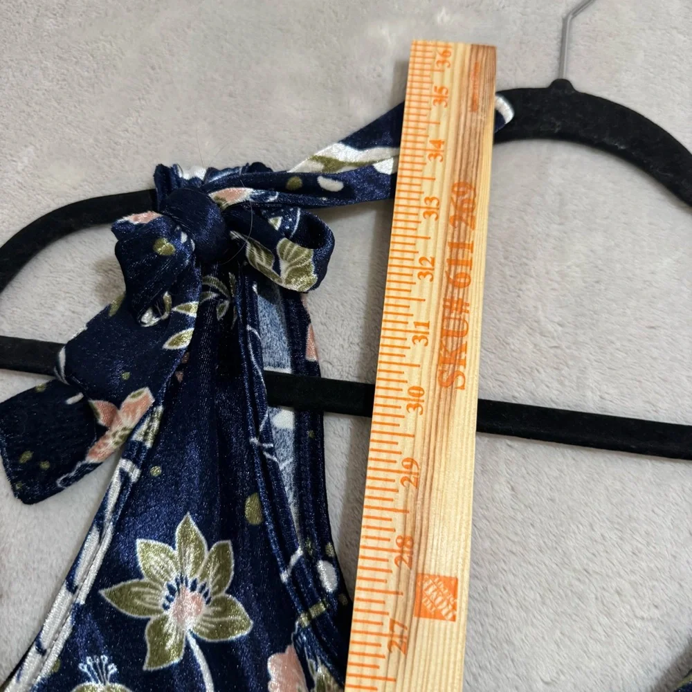 Earthbound Blue‎ Floral Sleeveless Velvet Wide Leg Stretch Jumpsuit Pockets
